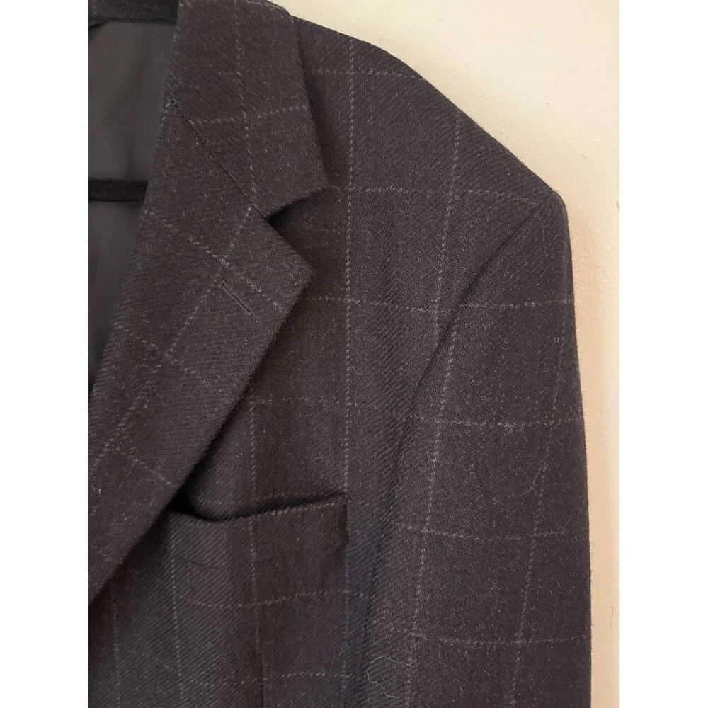 JOS A BANK mens charcoal gray GRID WINDOWPANE wool sport coat jacket blazer 44 L